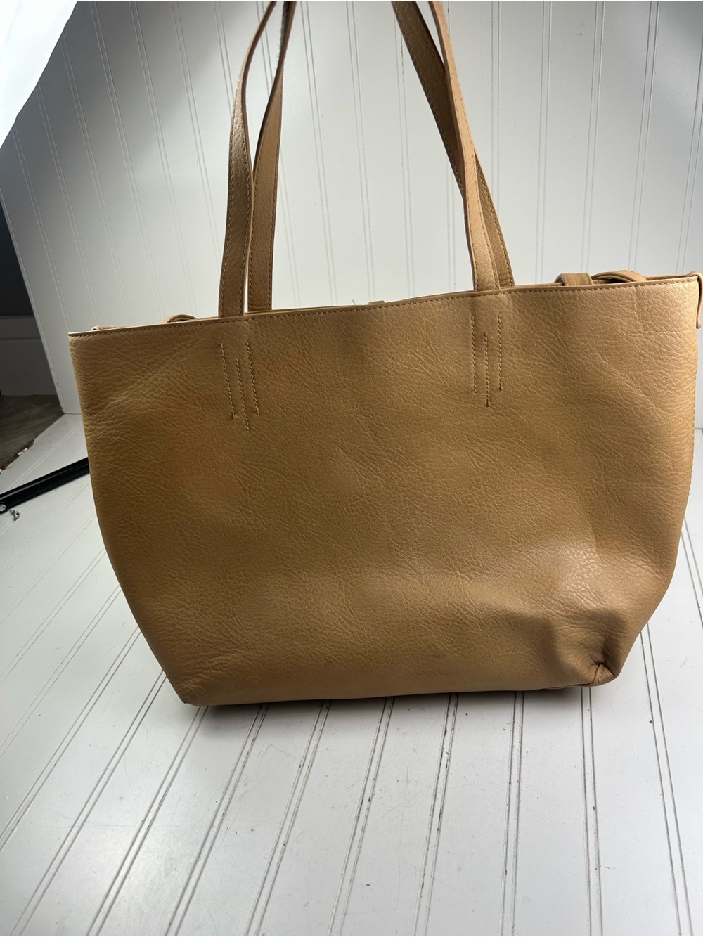 Merona Vintage Y2K Beige Yellow Faux Leather Shoulder and Cosmetic Bag - Picture 14 of 16